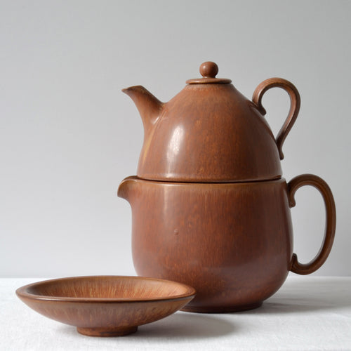 Gunnar Nylund for Rörstrand stoneware teapot & sugar dish - Sweden 1950s-AVVE.ny